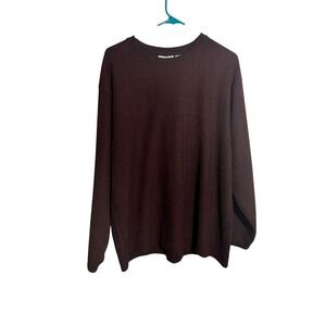 Farah Mens XL Ribbed Knit Long Sleeve Pullover Shirt Burgundy Brown KA10112